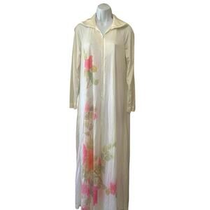 Vtg Kayser Wht Floral Lounger Robe Long/Tall Women’s Small 70’/80’s Zipper
